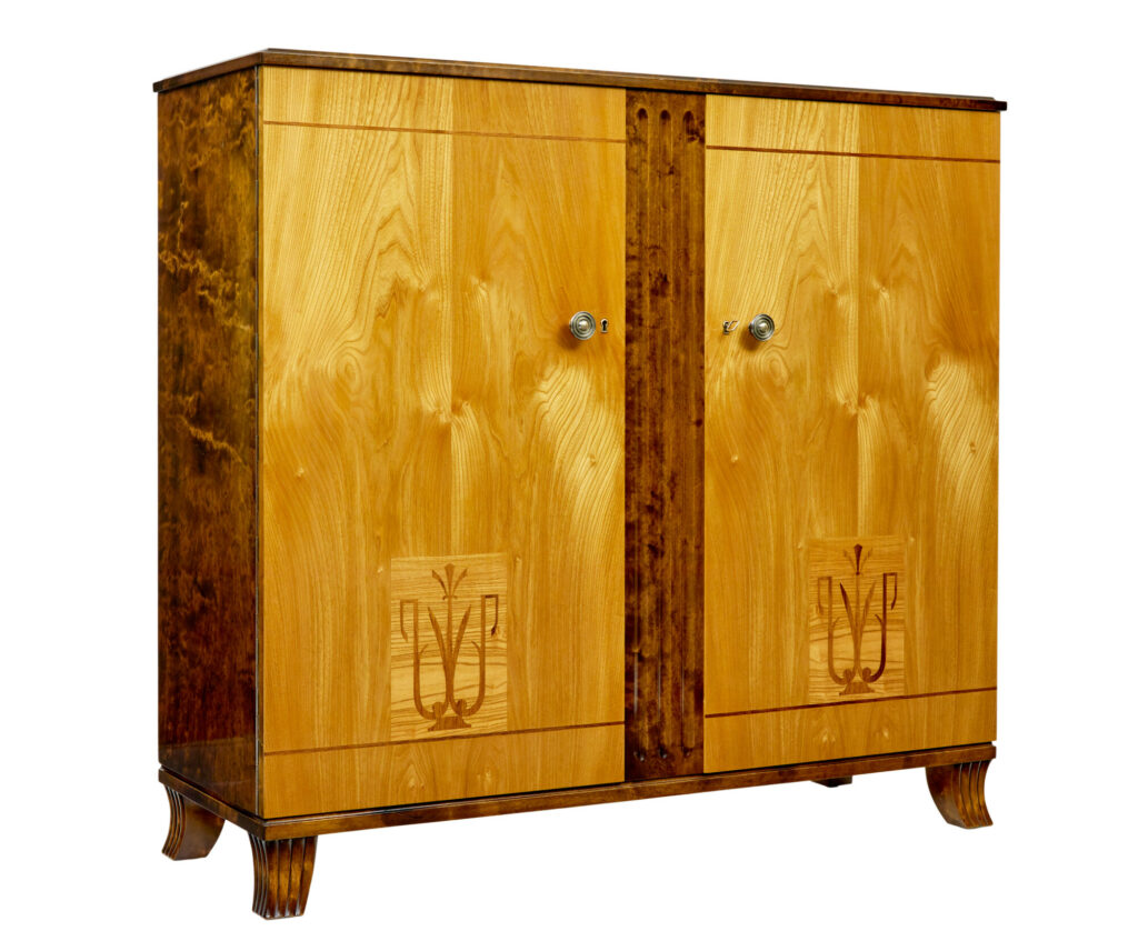 Scandinavian Art Deco Elm and Birch Inlaid Cabinet