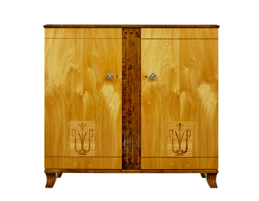 Scandinavian Art Deco Elm and Birch Inlaid Cabinet — image 10