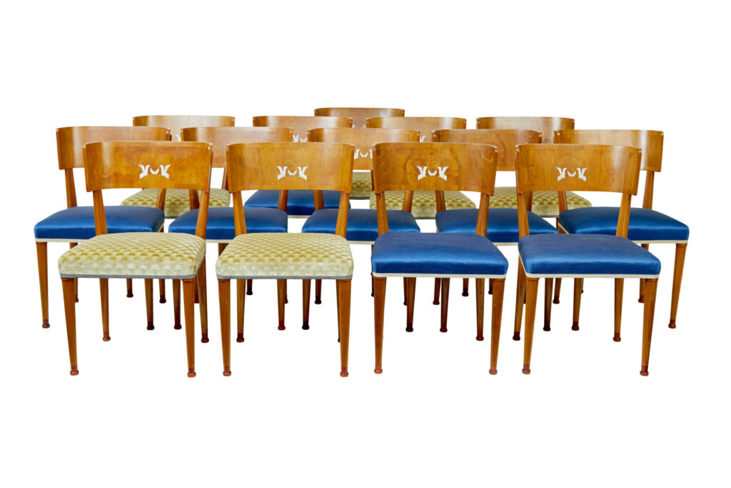 Rare Set of Swedish Art Deco Elm Klismos Dining Chairs