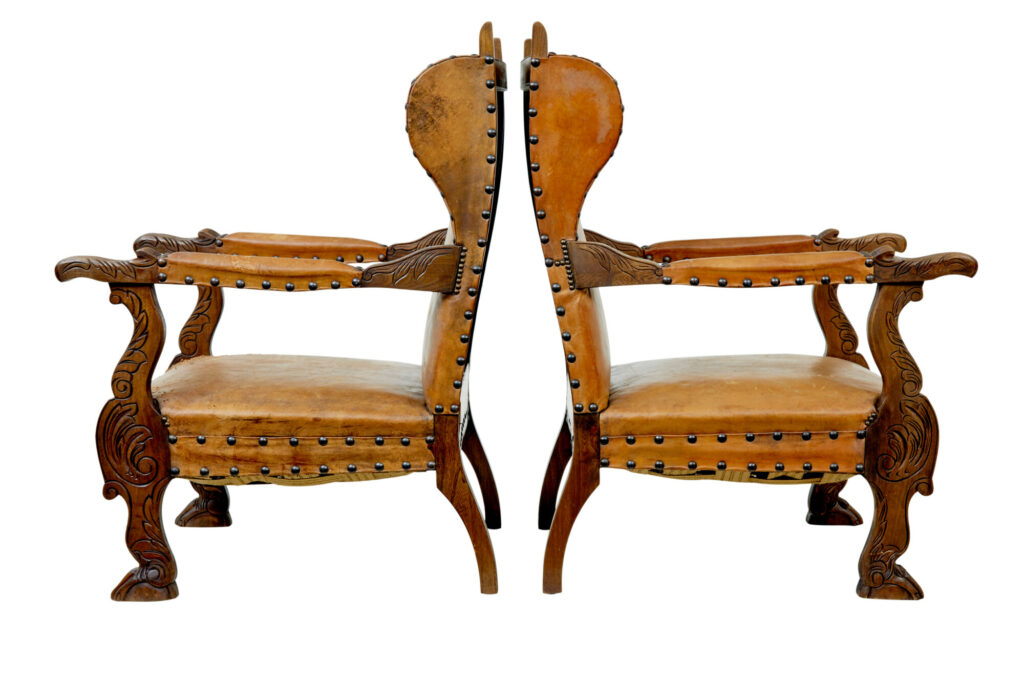 Pair of 19th Century Oak and Embossed Leather Armchairs — image 10