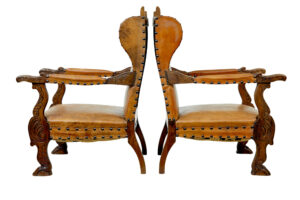 Pair of 19th Century Oak and Embossed Leather Armchairs — thumbnail 10