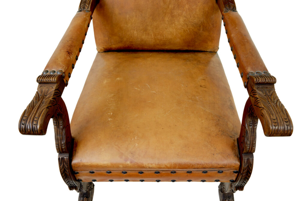 Pair of 19th Century Oak and Embossed Leather Armchairs — image 5