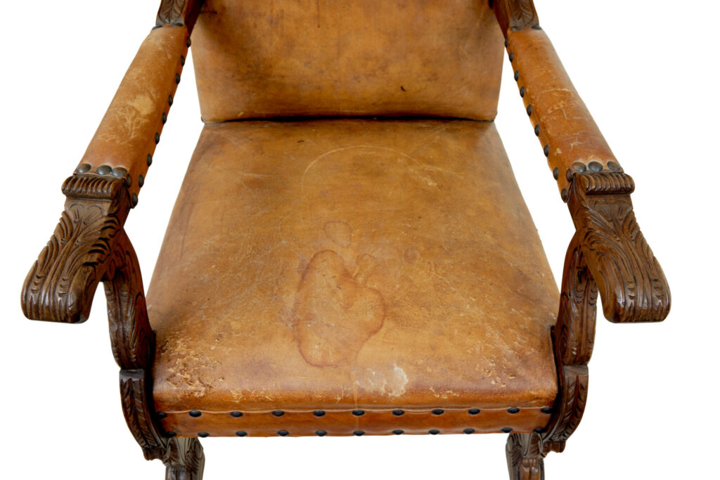 Pair of 19th Century Oak and Embossed Leather Armchairs — image 4