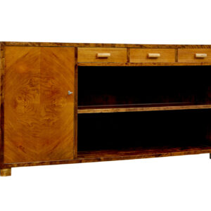 MID CENTURY SWEDISH BIRCH AND ELM LOW OPEN BOOKCASE