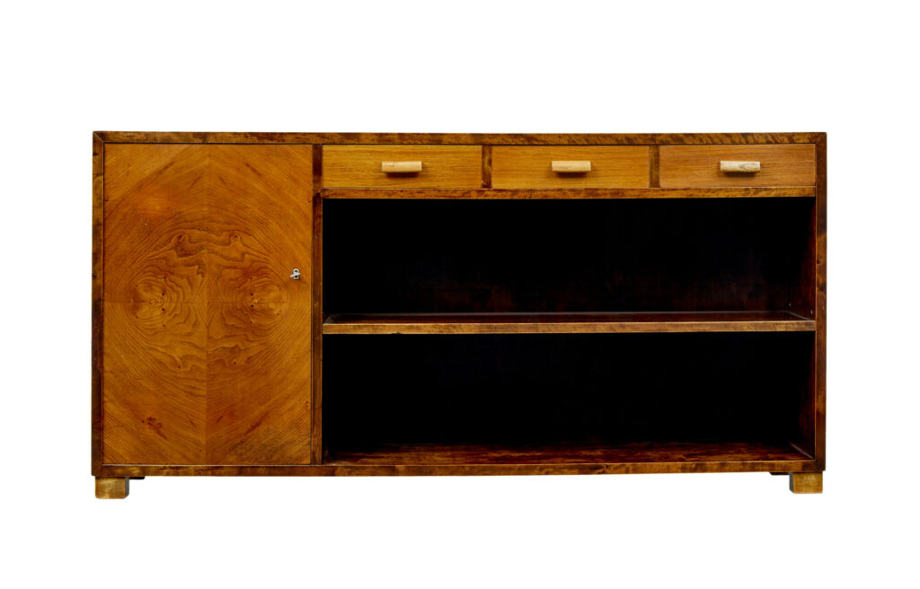 Mid Century Swedish Birch and Elm Low Open Bookcase — image 9