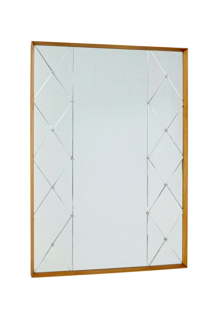 Large Mid Century Swedish Oak Framed Harlequin Wall Mirror — image 3
