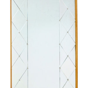 LARGE MID CENTURY SWEDISH OAK FRAMED HARLEQUIN WALL MIRROR