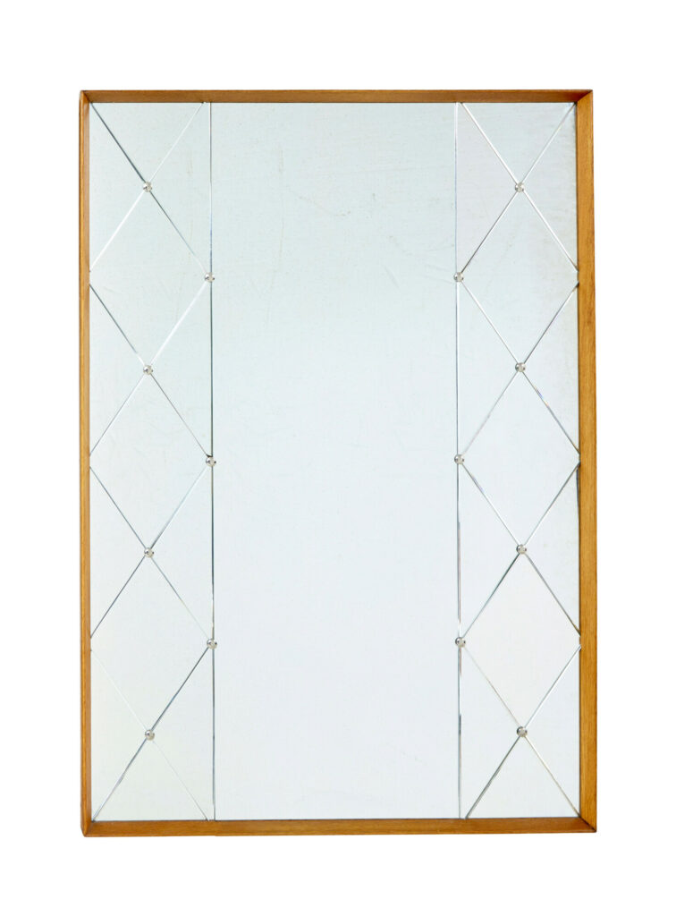 Large Mid Century Swedish Oak Framed Harlequin Wall Mirror