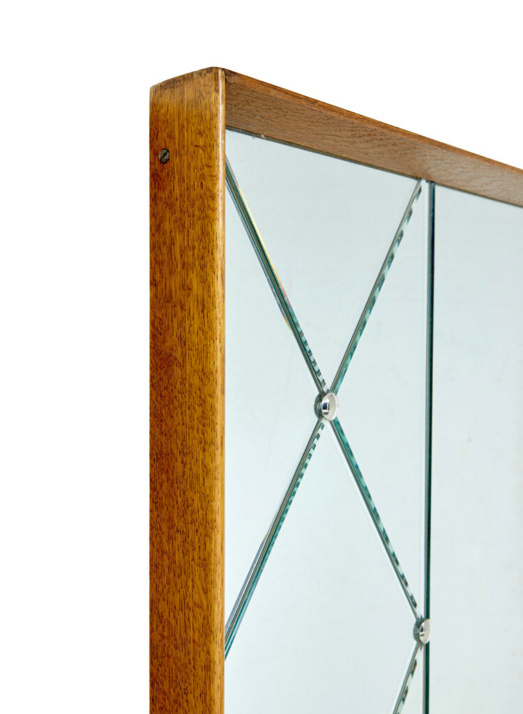 Large Mid Century Swedish Oak Framed Harlequin Wall Mirror — image 7