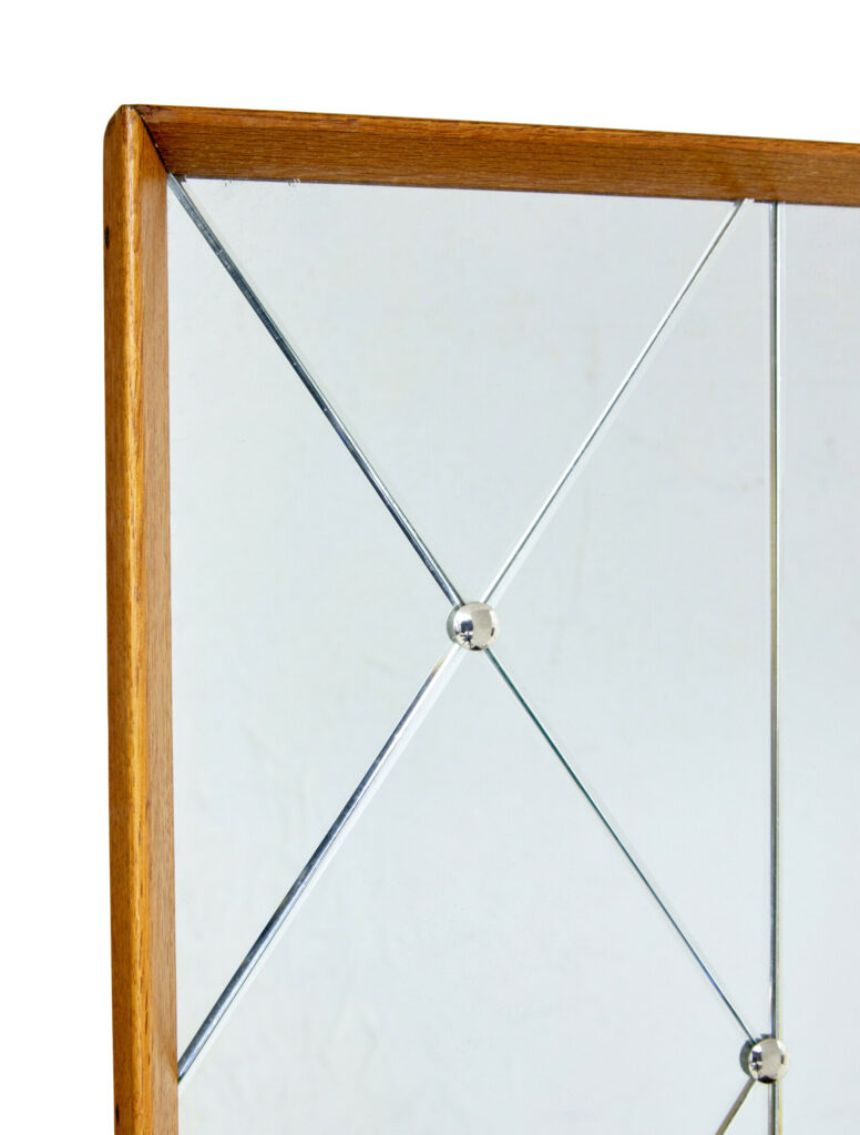 Large Mid Century Swedish Oak Framed Harlequin Wall Mirror — image 6
