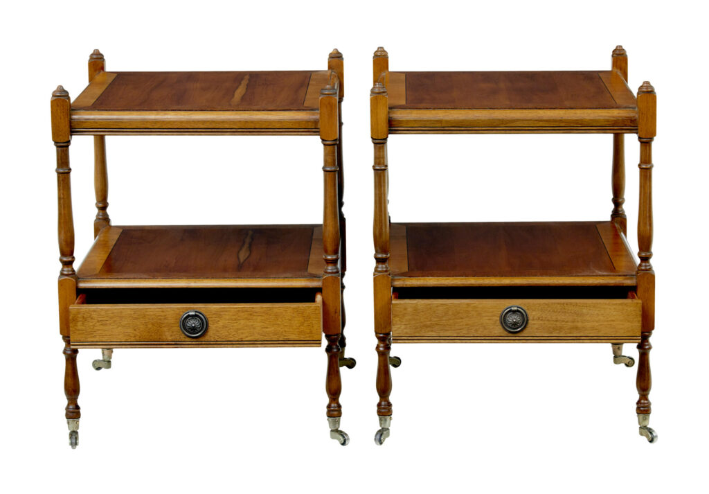 Pair of Mid Century Yew Wood Side Tables — image 4