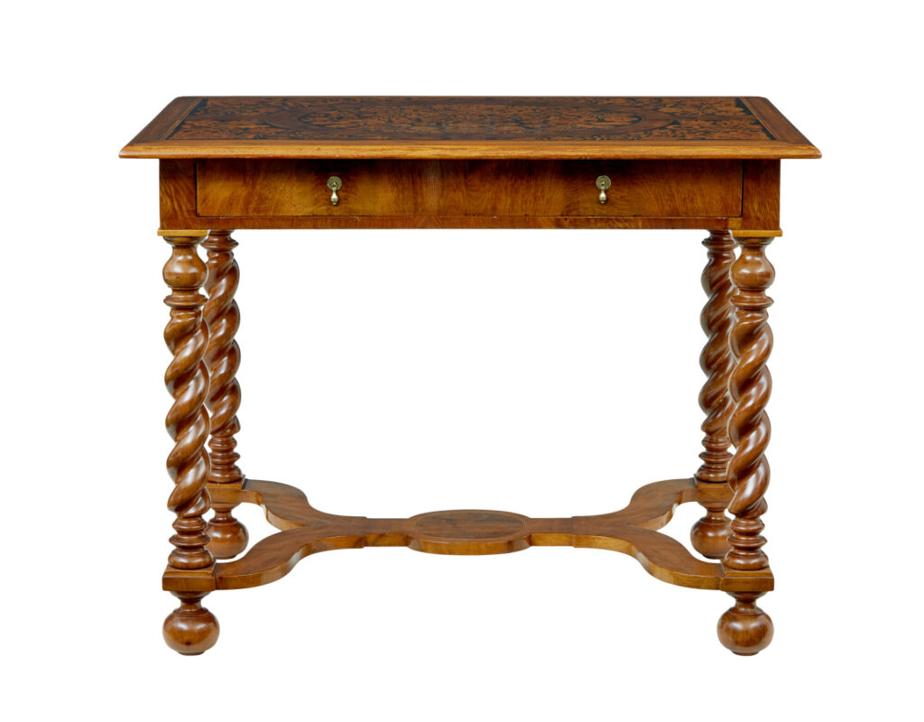 19th Century Hand Carved Walnut Marquetry Table — image 11