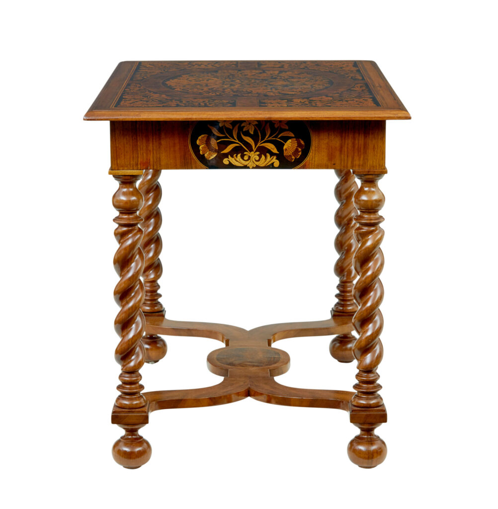 19th Century Hand Carved Walnut Marquetry Table — image 9