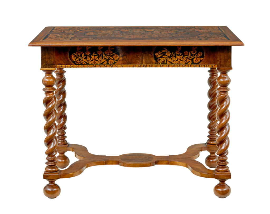19th Century Hand Carved Walnut Marquetry Table — image 8