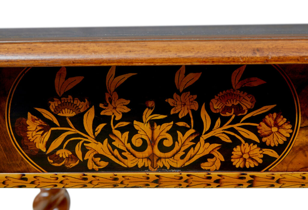 19th Century Hand Carved Walnut Marquetry Table — image 7