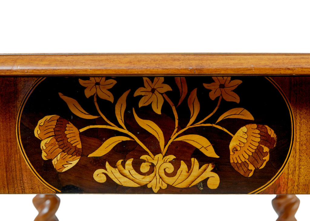 19th Century Hand Carved Walnut Marquetry Table — image 6