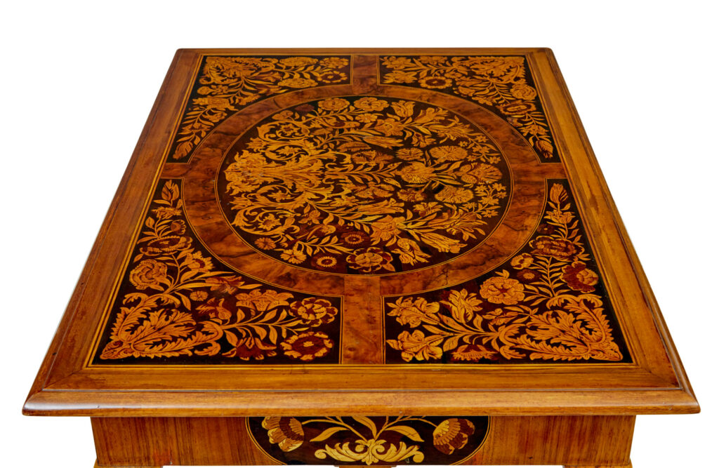 19th Century Hand Carved Walnut Marquetry Table — image 5