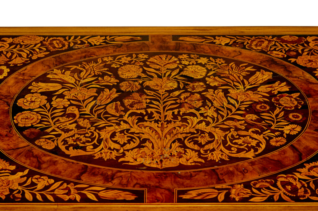 19th Century Hand Carved Walnut Marquetry Table — image 3