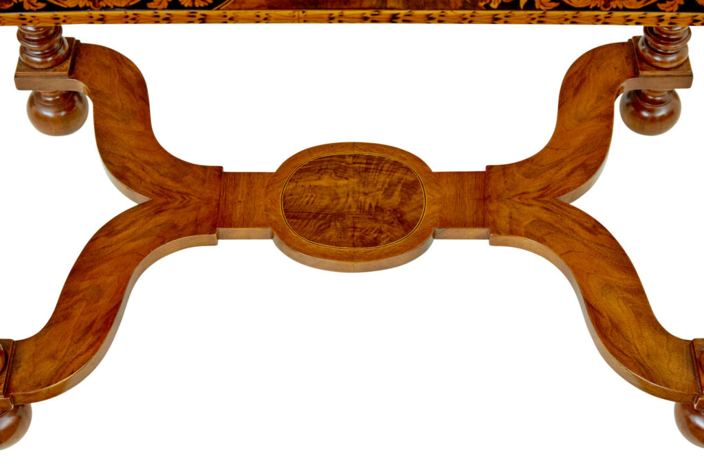 19th Century Hand Carved Walnut Marquetry Table — image 2
