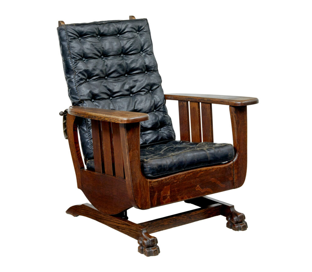 Early 20th Century Oak and Leather Rocking Chair