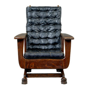 Early 20th Century Oak and Leather Rocking Chair — thumbnail 11