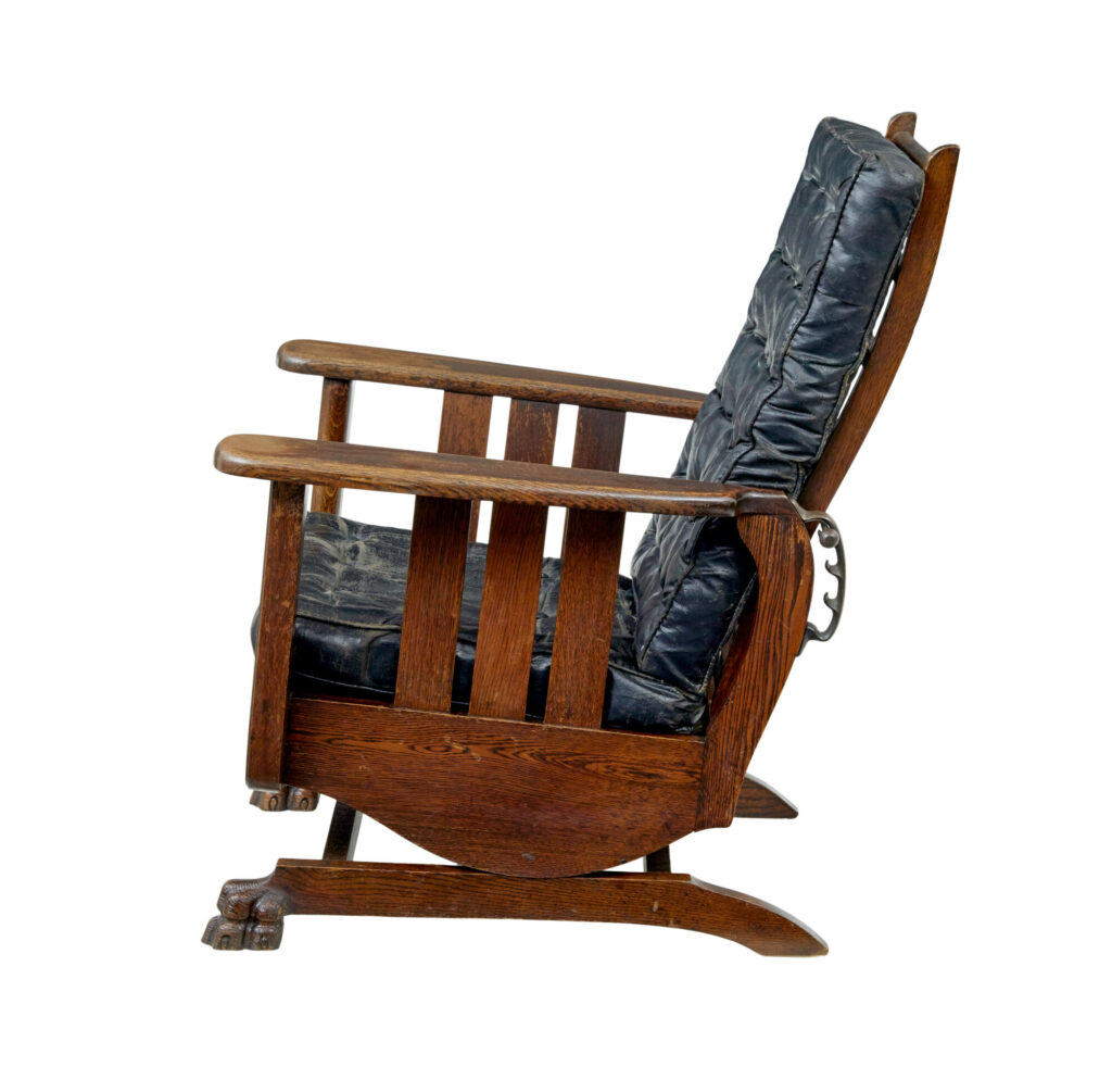 Early 20th Century Oak and Leather Rocking Chair — image 10