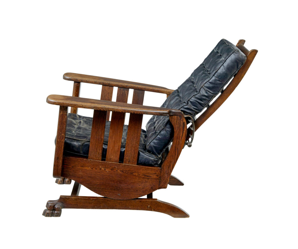 Early 20th Century Oak and Leather Rocking Chair — image 9