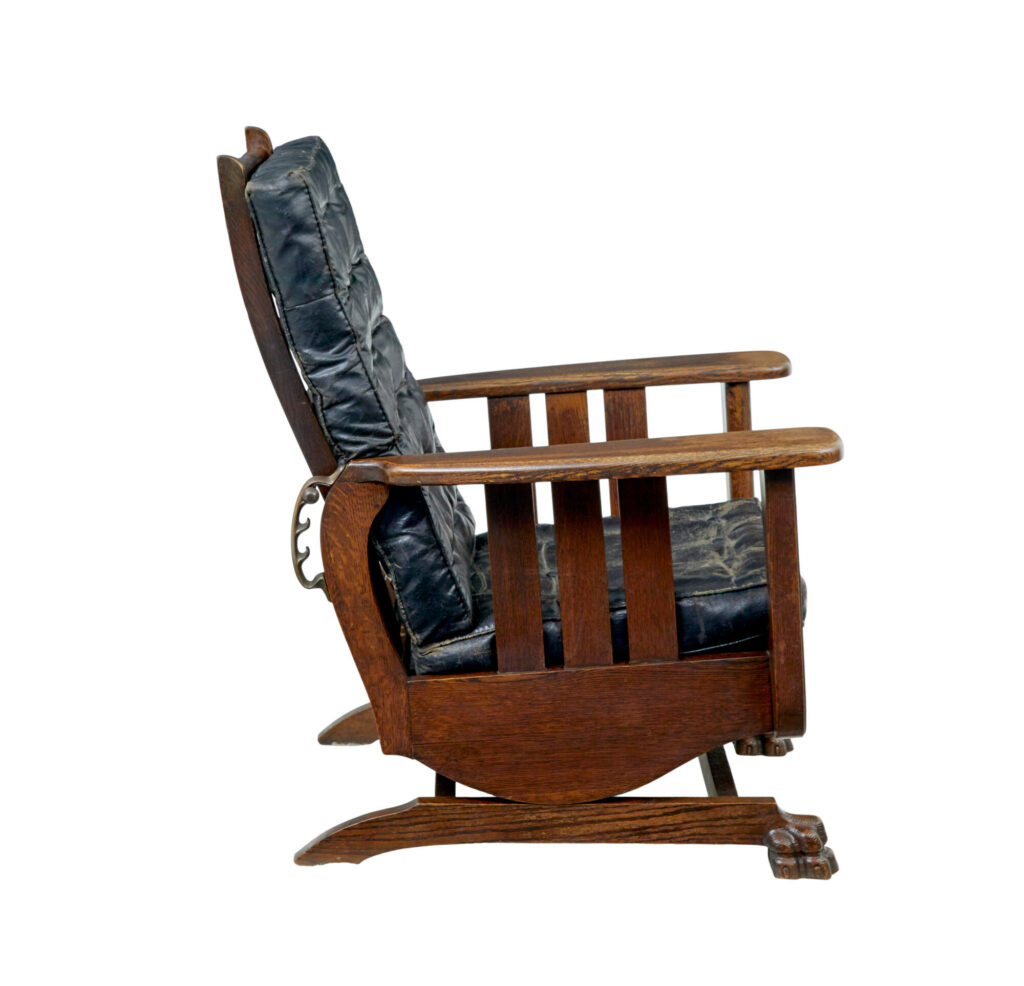 Early 20th Century Oak and Leather Rocking Chair — image 8