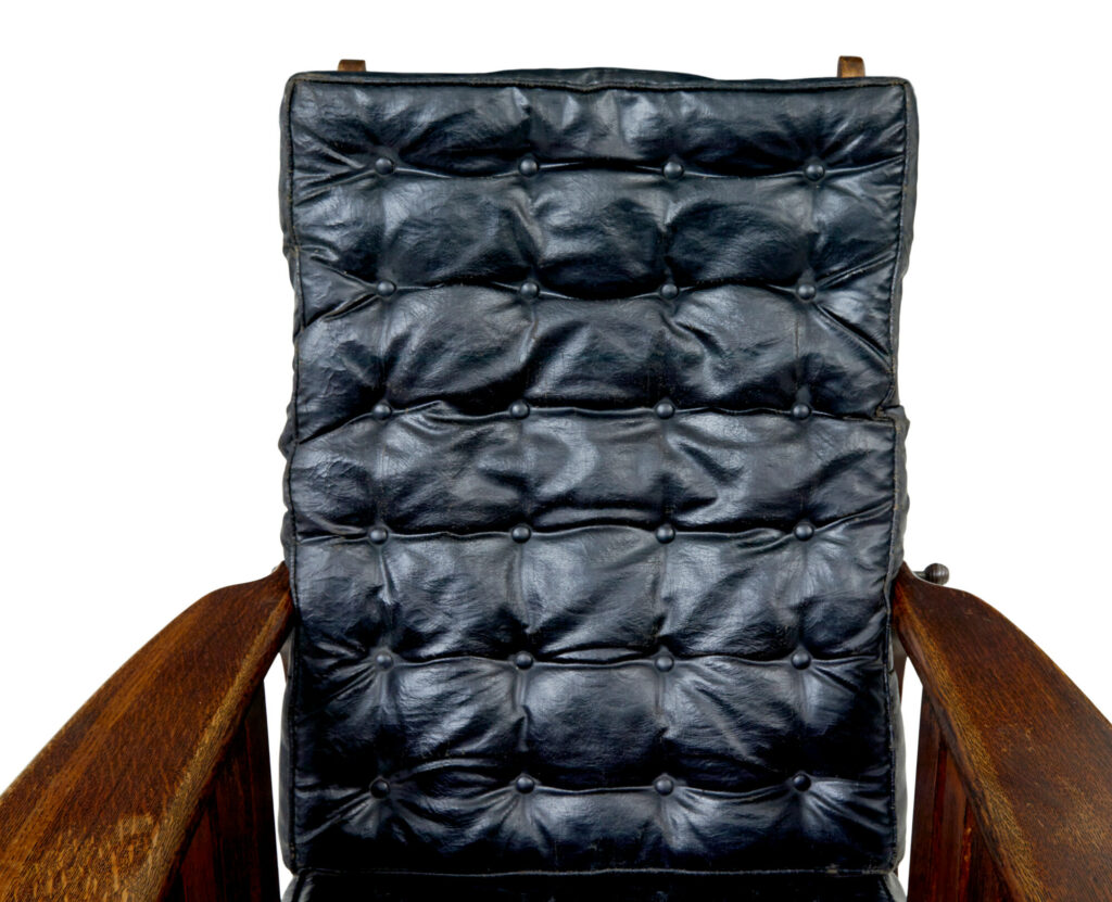 Early 20th Century Oak and Leather Rocking Chair — image 2