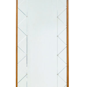 LARGE MID CENTURY TEAK FRAMED SCANDINAVIAN HARLEQUIN WALL MIRROR