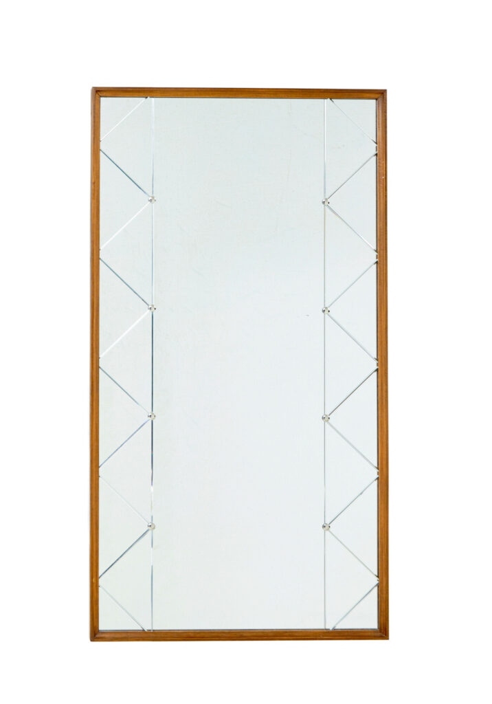 Large Mid Century Teak Framed Scandinavian Harlequin Wall Mirror