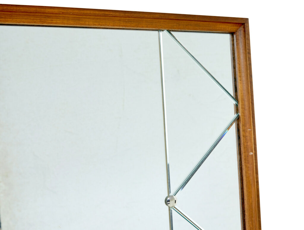 Large Mid Century Teak Framed Scandinavian Harlequin Wall Mirror — image 4