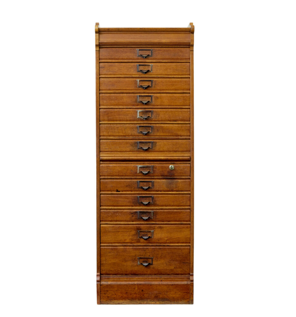 Early 20th Century Solid Oak Filing Chest of Drawers — image 7